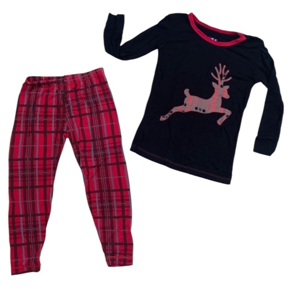 Kickee Pants Black Reindeer Print Long Sleeve Pajama Set - Picture 1 of 10